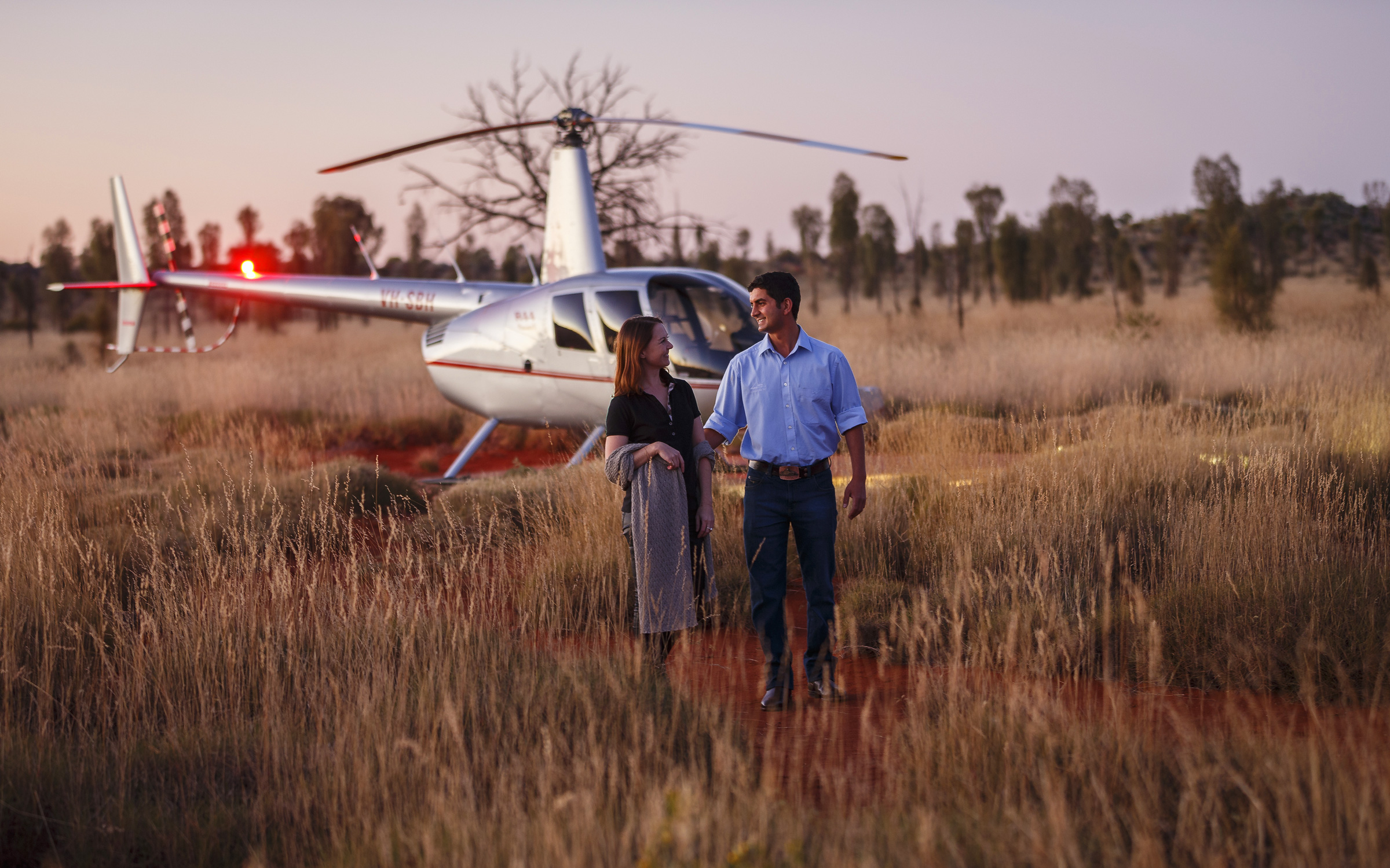 Helicopter Arrival on a Luxury Outback Safari